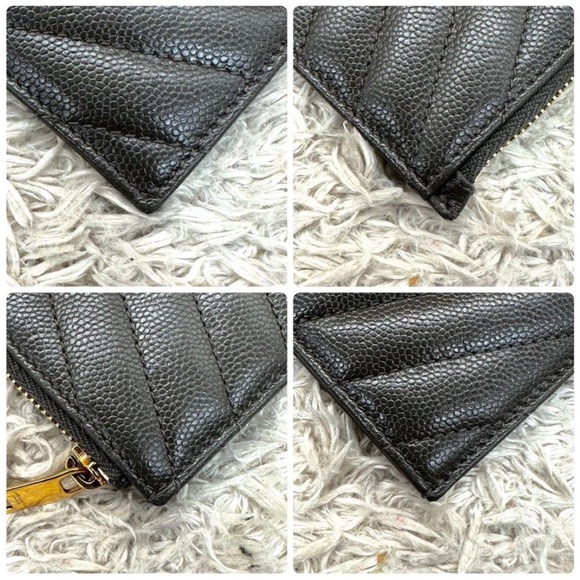 Yves Saint Laurent Metallic Gray Chevron Wallet - Picture 7 of 9